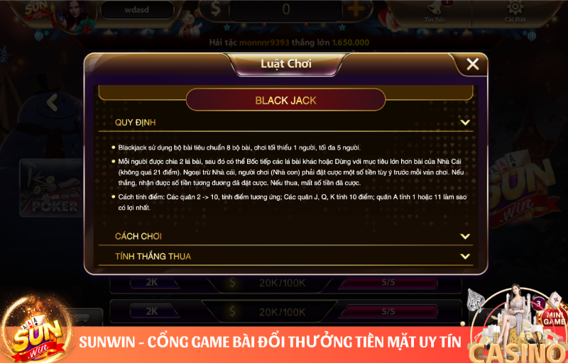 Blackjack Sunwin - Game Bài Làm Giàu Đổi Đời Trong 1 Nốt Nhạc 2 luật chơi Blackjack Sunwin