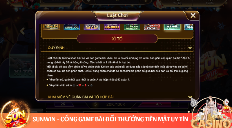 luật chơi xì tố sunwin