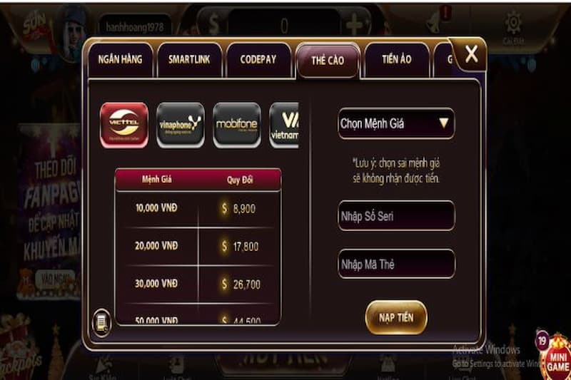 Tiến hành nạp tiền cá cược tại cổng game Sunwin có nhiều vấn đề cần chú ý