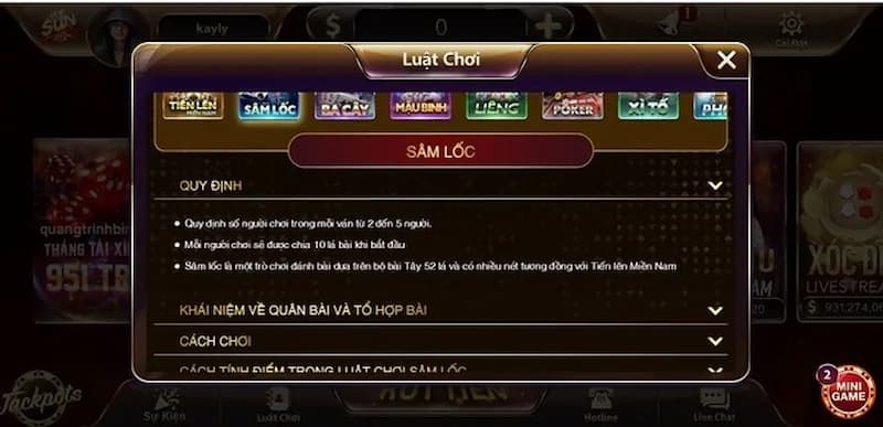 Luật lệ chơi bài sâm Sunwin